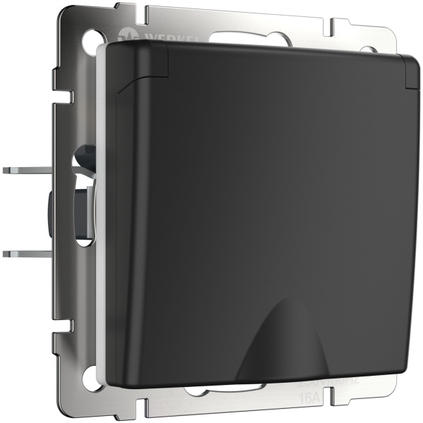 Розетка влагозащ. с зазем. с защит. крышкой и шторками (черный матовый) СУ IP44 Werkel