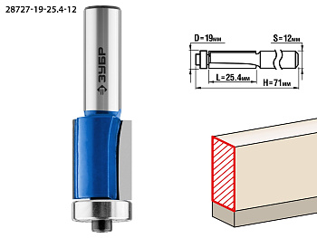 19x25.4мм, хвостовик 12мм, фреза кромочная с нижним подшипником ЗУБР