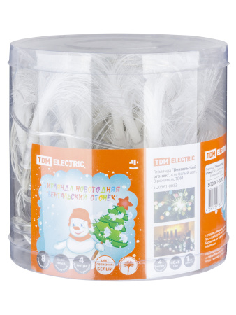 Гирлянда "Бенгальский огонек", 4 м, белый свет, 8 режимов, TDM