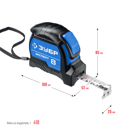 Профессиональная рулетка 8м х 25мм с нейлоновым покрытием Эксперт ЗУБР