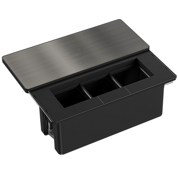 Donel Настольный встраиваемый розеточный блок с сдвижной крышкой из стали 6 мод. (3 мод. 45х45), черный