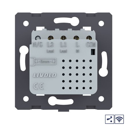 Двухклавишный проходной сенсорный выключатель Module с радиоупр., цвет синий (механизм) Livolo