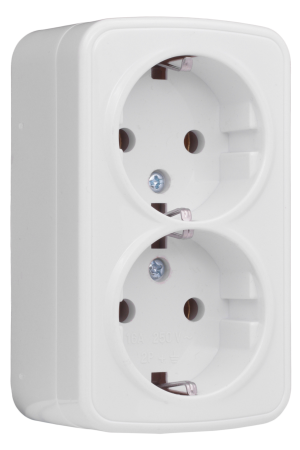Минск Розетка 2-местная ОП 16А с заземлением белая Basic EKF