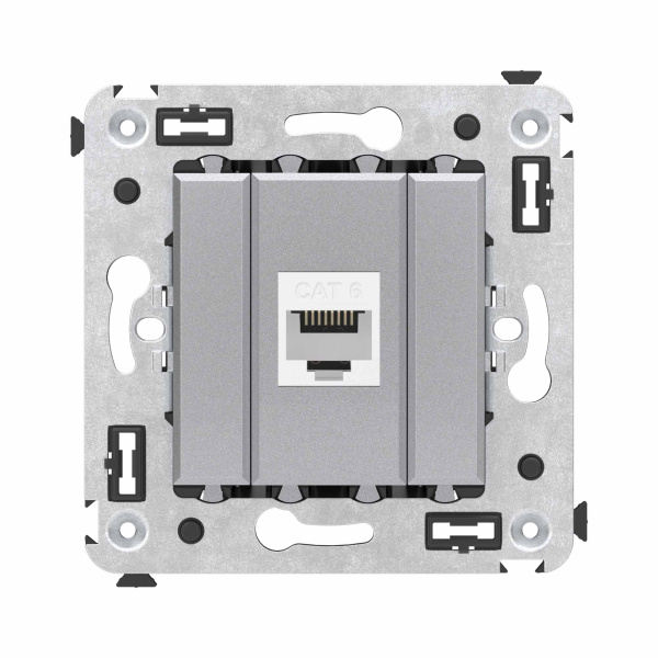 Компьютерная розетка RJ-45 без шторки в стену, кат.6 одинарная, "Avanti", "Закаленная сталь" DKC