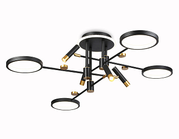 Потолочный светодиодный светильник с пультом управления FL51649/4+4 BK/GD черный/золото 98W 3000K-6400K D910*340 (ПДУ ИК) Ambrella Light