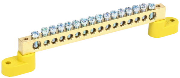 Шина PE "земля" на двух угловых изоляторах ШНИ-8х12-16-У2-Ж IEK