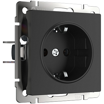 Розетка с заземлением, безвинтовой зажим (черный матовый) СУ IP20 Werkel