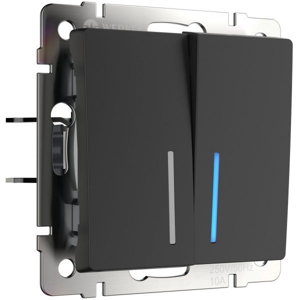 Встраиваемые механизмы Выключатель СУ 2 кл. с подсветкой 10А черный матовый IP20 Werkel