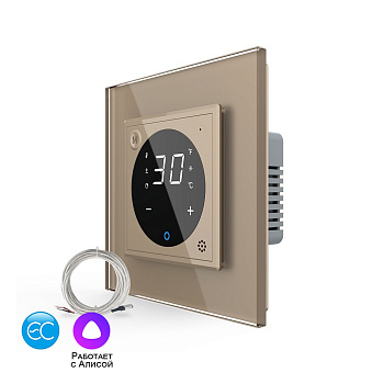 Умный терморегулятор пола EC 16А, сенсорное управление, датчик воздуха, датчик пола 5 метров, 1 пост, цвет золотой Livolo
