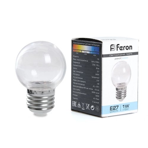 Снят Лампа светодиодная Feron LB-37 Шарик E27 1W 6400K прозрачный фото 2