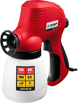 Краскопульт (краскораспылитель) электрический, ЗКПЭ-120, краскоперенос 300 мл/мин, вязкость краски 60 DIN, 0.8л, 120Вт ЗУБР