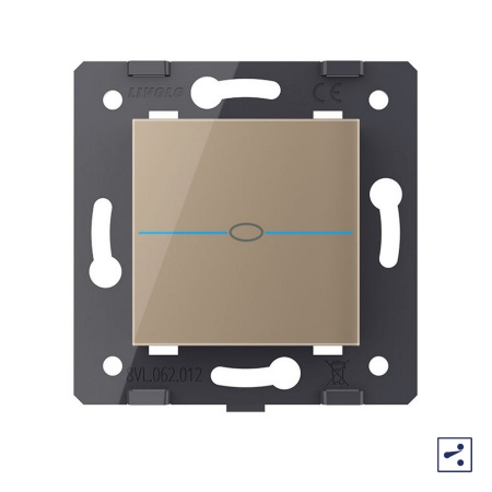 Одноклавишный проходной сенсорный выключатель Quadro, цвет золотой (механизм) Livolo