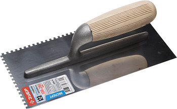 Эксперт 130х280 мм, 4х4 мм, гладилка штукатурная зубчатая нержавеющая с деревянной буковой ручкой. Серия Профессионал. ЗУБР