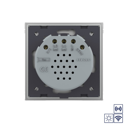 Сенсорный импульсный радиоуправляемый выключатель сухой контакт 2 клавиши 1 модуль Серый Livolo