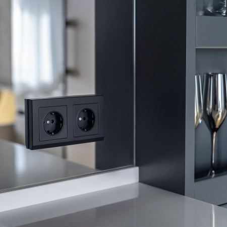 Розетка с заземлением, безвинтовой зажим (черный матовый) СУ IP20 Werkel