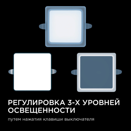 06-117 Панель светодиодная встраиваемая безрамочная FLP, 16Вт (12Вт+4Вт), 230В/50Гц, 1360лм, 6500К, IP20, 120х120х21мм, квадрат, 3 режима с... APEYRON
