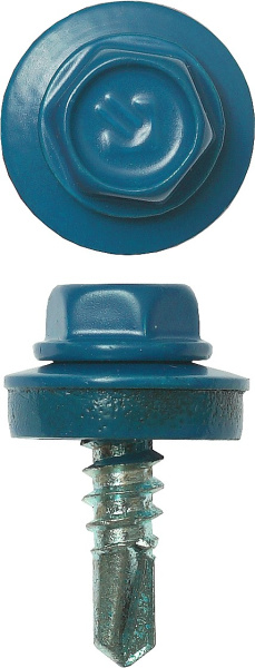 Саморезы СКМ кровельные, RAL 5009 небесно-голубой, 19 x 5,5 мм, 500 шт, для металлических конструкций, ЗУБР