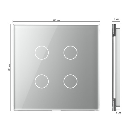 Панель для сенсорного выключателя UK стандарт, 4 клавиши, цвет серый, стекло Livolo