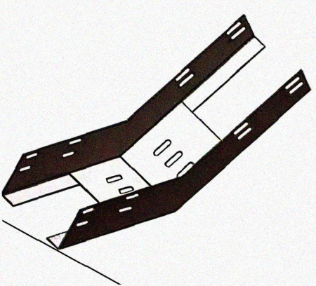 Лоток перфорированный КП 250х65-45 УТ1,5 для поворота трассы вверх на 45, оцинкованный лист S1,5