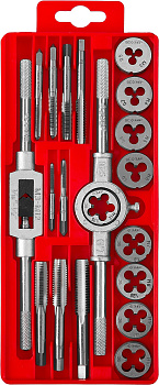 20 предметов, набор метчиков и плашек в пластиковом боксе, сталь 9ХС ЗУБР