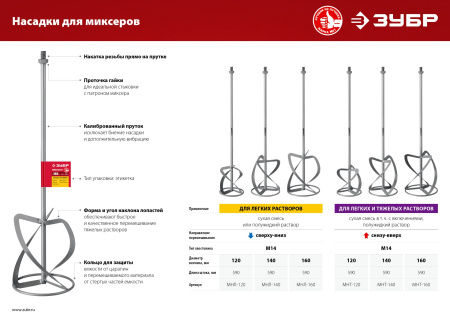 Насадка-миксер "снизу-вверх" для тяжелых растворов d 160 мм, М14 (B) ЗУБР