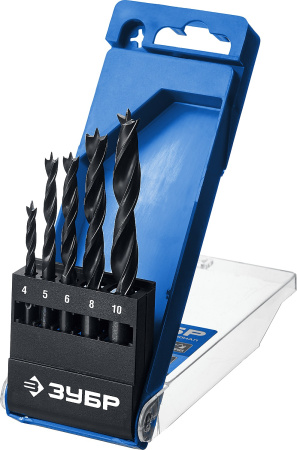 5 шт(4-5-6-8-10 мм), набор спиральных сверл по дереву, М-образная заточка (B) ЗУБР