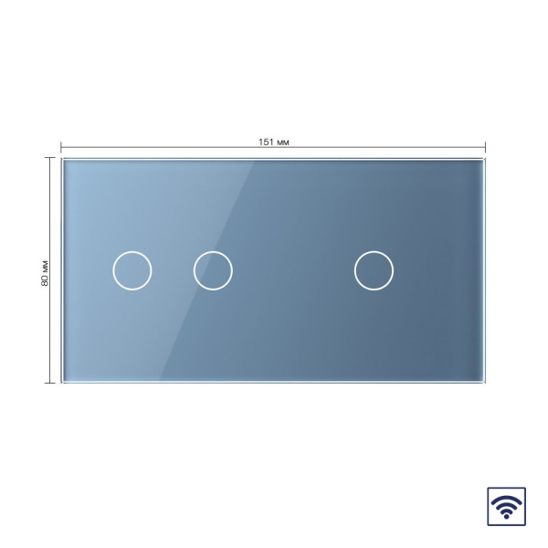 Сенсорный радиоуправляемый выключатель 3 клавиши (2-1), 2 поста Синий Livolo