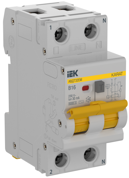 Автоматический выключатель дифференциального тока АВДТ32EM 1П+N B 16А 30мА тип AC KARAT IEK