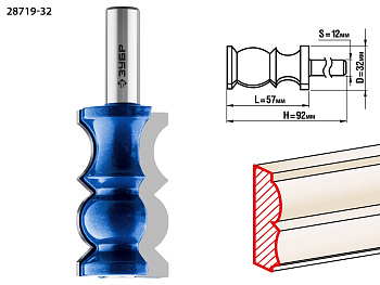 32x57мм, хвостовик 12мм, фреза кромочная фигурная №8 ЗУБР