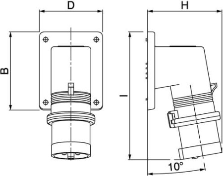 Вилка панельная с наклоном IP44 32А 3P+E+N 400В DKC