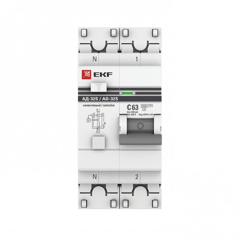 Дифференциальный автоматический выключатель АД-32 (селективный) 1П+N 63А 100мА PROxima EKF