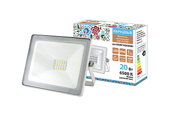 Прожектор светодиодный СДО-04-020Н 20 Вт, 6500 К, IP65, белый, Народный TDM