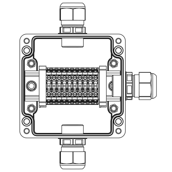 Взрывозащ. клемм. коробка из полиэстера TBE-P-03-(10xCBC.4)-1xPACMP(A)(C)(D)1Ex e IIC Т5 Gb / Ex tb IIIC T95°C Db IP66 DKC