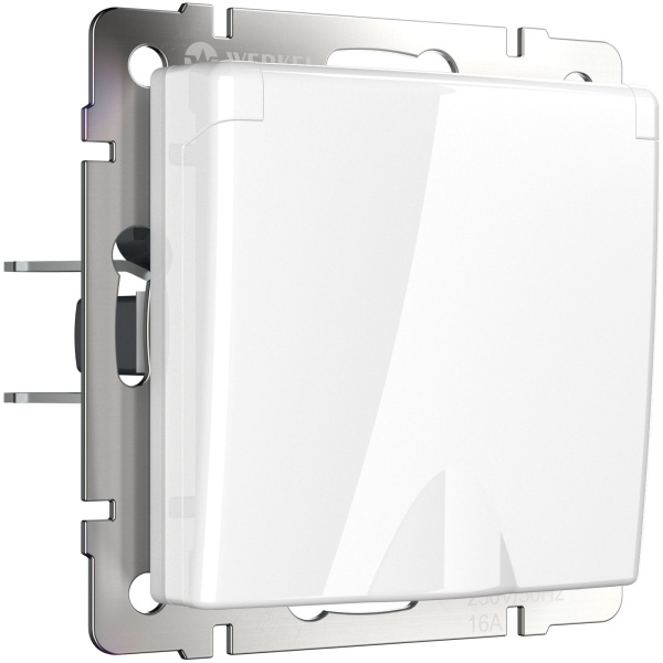 Встраиваемые механизмы Розетка СУ 1 мест. с зазем. с защит. крышкой и шторками 16А Белый IP44 Werkel