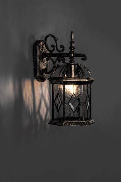 Светильник садово-парковый Feron PL131 шестигранный на стену вниз 60W E27 230V, черное золото