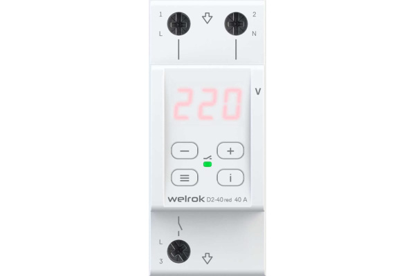 Реле напряжения Welrok D2-40 red 40 А (max 50 A), 8 800 ВА 