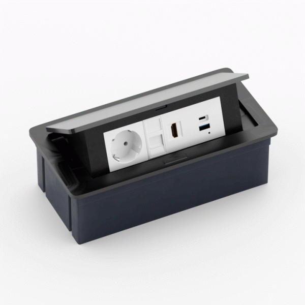 Donel Настольный встраиваемый выдвижной розеточный блок 6 мод. (3 мод. 45х45), черный