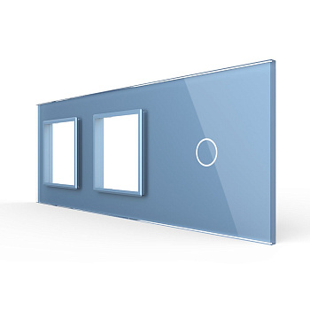 Панель для двух розеток и сенсорного выключателя, 1 клавиша, цвет синий, стекло Livolo