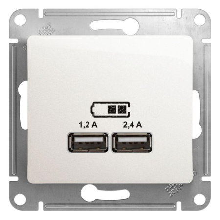 GLOSSA  Механизм USB розетки  СУ 2 мест A+С 5В/2.4А 2х5В/1.2А перламутр IP20 Schneider Electric