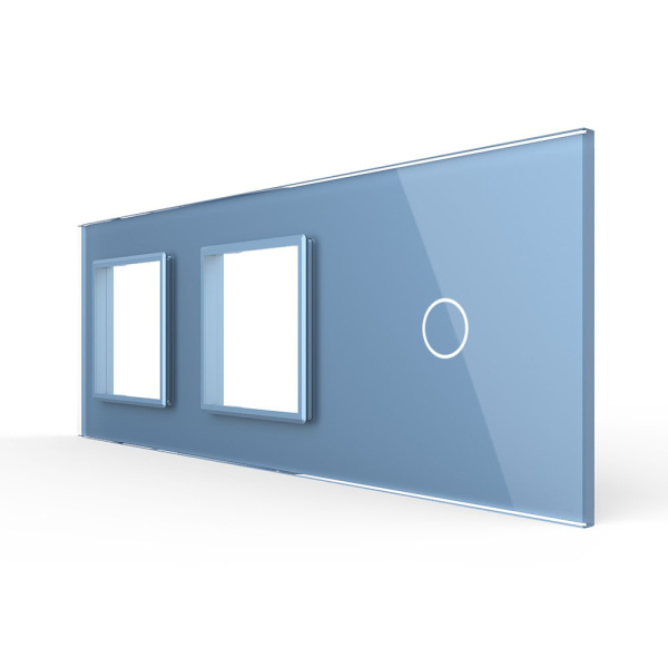 Панель для двух розеток и сенсорного выключателя, 1 клавиша, цвет синий, стекло Livolo