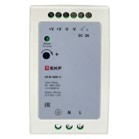 Блок питания на DIN рейку 100Вт, Uвх ~ 220 В AC m, Uвых - 12 В DC постоянного тока EKF