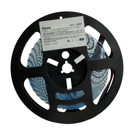 Лента светодиодная 120SMD(5050)/м 11Вт/м 24V 5000*10*1.5мм RGB, LS501 FERON