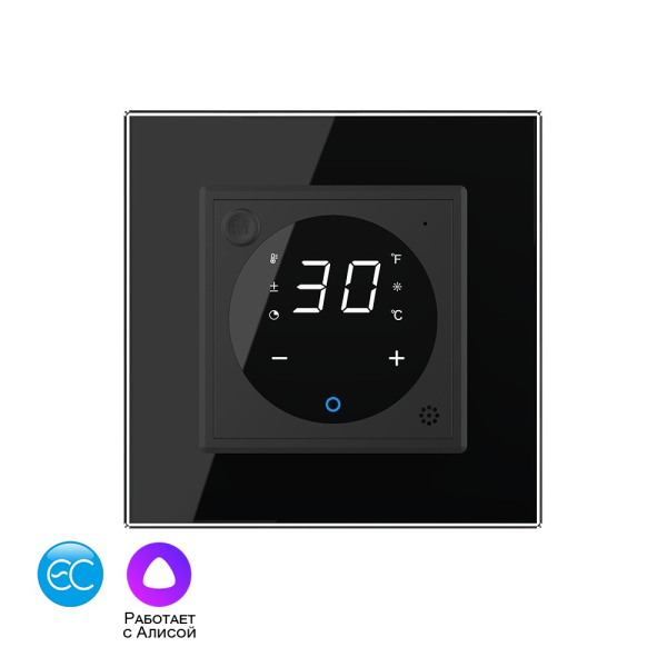 Умный терморегулятор пола EC 16А, сенсорное управление, датчик воздуха, датчик пола 5 метров, 1 пост, цвет черный Livolo Умный терморегулятор пола EC 16А, сенсорное управление, датчик воздуха, датчик пола 5 метров, 1 пост, цвет черный Livolo