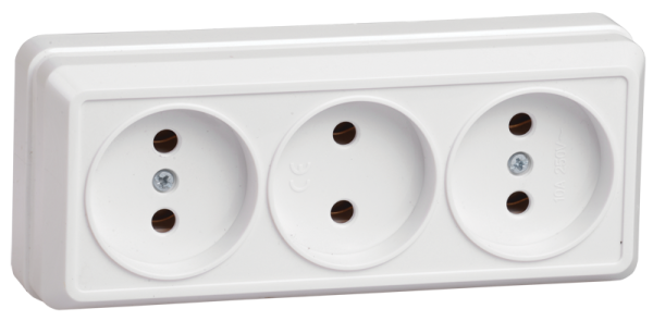 Розетка 3-местная ОУ РС23-2-ОБ без з/з 10А ОКТАВА белый IEK