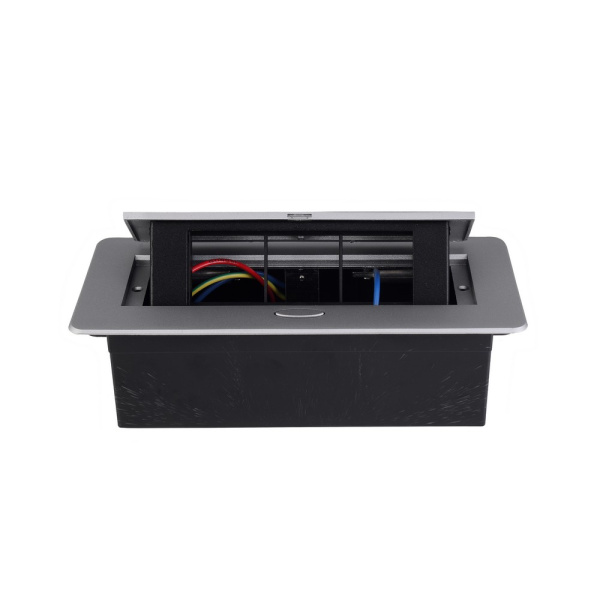 Выдвижной горизонтальный модуль RocketSocket в столешницу для розеток Livolo 3 поста, серый