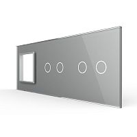Панель для розетки и двух сенсорных выключателей, 4 клавиши (2+2), цвет серый, стекло Livolo