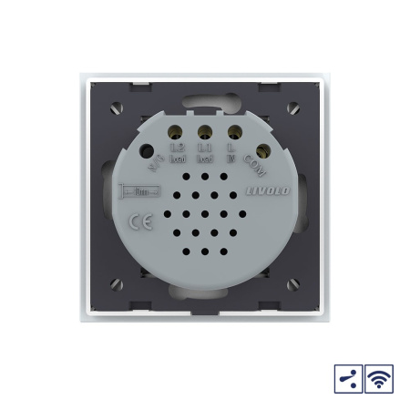 Сенсорный проходной радиоуправляемый выключатель Quadro 2 клавиши 1 пост Белый Livolo