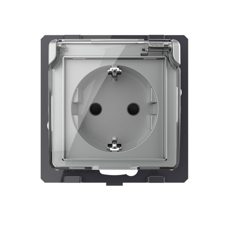 Розетка с заземлением защитными шторками водонепроницаемой крышкой серая (механизм) Livolo