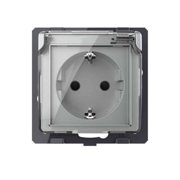 Розетка с заземлением защитными шторками водонепроницаемой крышкой серая (механизм) Livolo