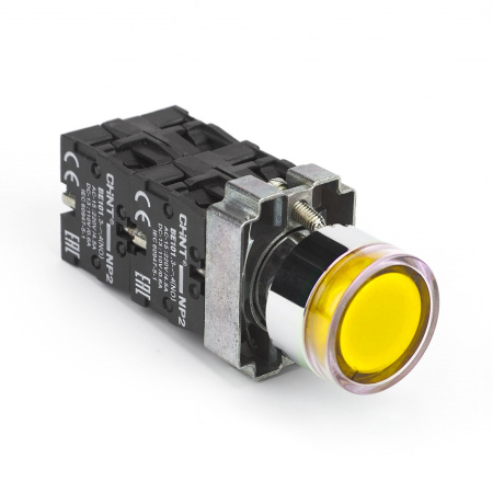 Кнопка управления NP2-BW1561 выступающая, желтая, 1НО, AC/DC230В (LED), IP40 (R) CHINT